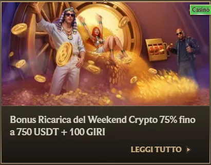 Bonus ricarica del weekend crypto 75pct fino a 750 usdt plus 100 giri